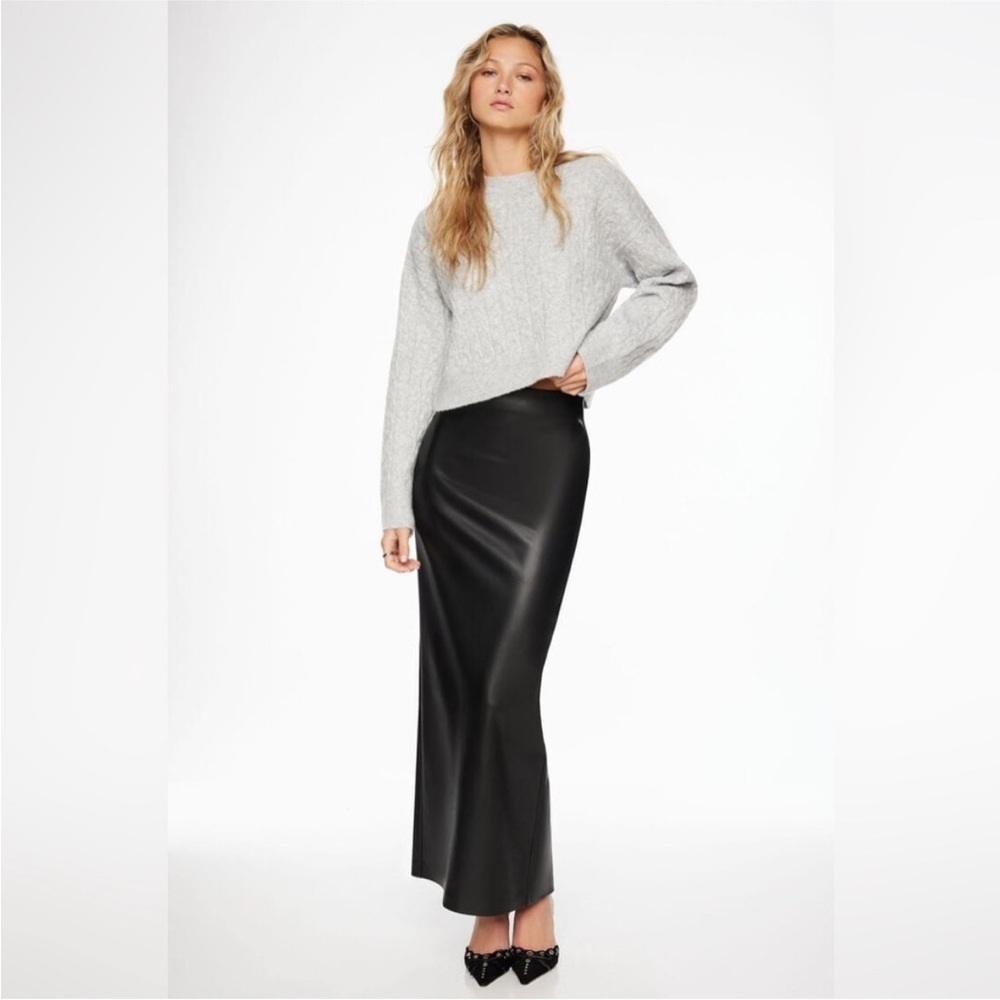Dynamite Black Faux Leather Maxi Skirt High Waist Slit NWT XS